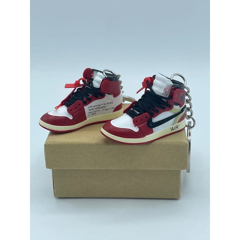 (2) Chicago Off White Nike Air Jordan I Keychain with box OG Red White High